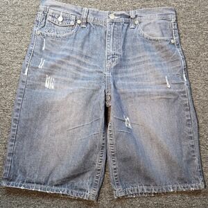 Xtreme Couture Denim Short Men 36 Blue Distressed Embroidered MMA Y2K 90s Grunge